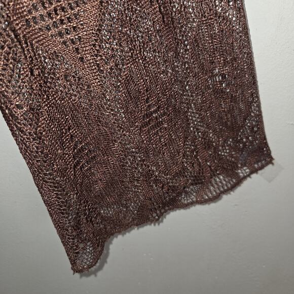Vintage Lace Cardigan Kimono Top Sz 18/20 Medium Brown Fringe Boho Hippie USA - Picture 6 of 16